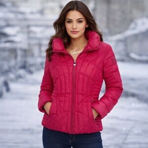Vintage Y2K Puffer Coat Down Filled Pink Quilted Jacket Size Petite Small